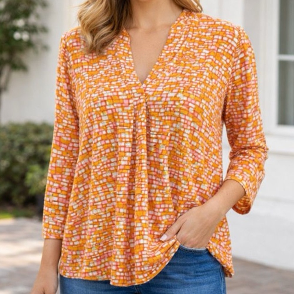 J.Mclaughlin Top Womens Small Orange‎ Catalina Cloth Golf Preppy Coastal Casual